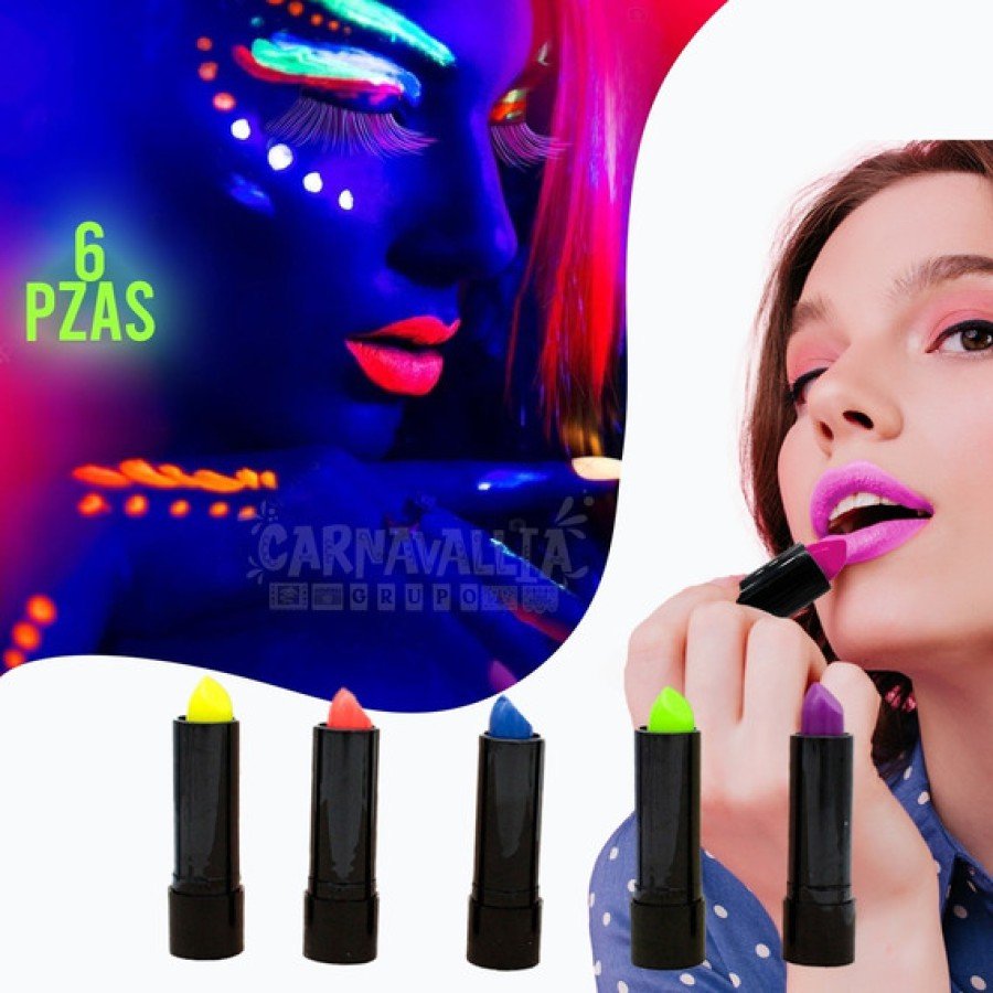 Glowing in the Dark Burning UV Neon Lipstick Face Paint 6 Pieces 6 Colors