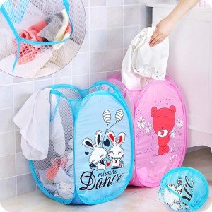 Folding Mesh Toy and Laundry Basket with Cartoon Figures