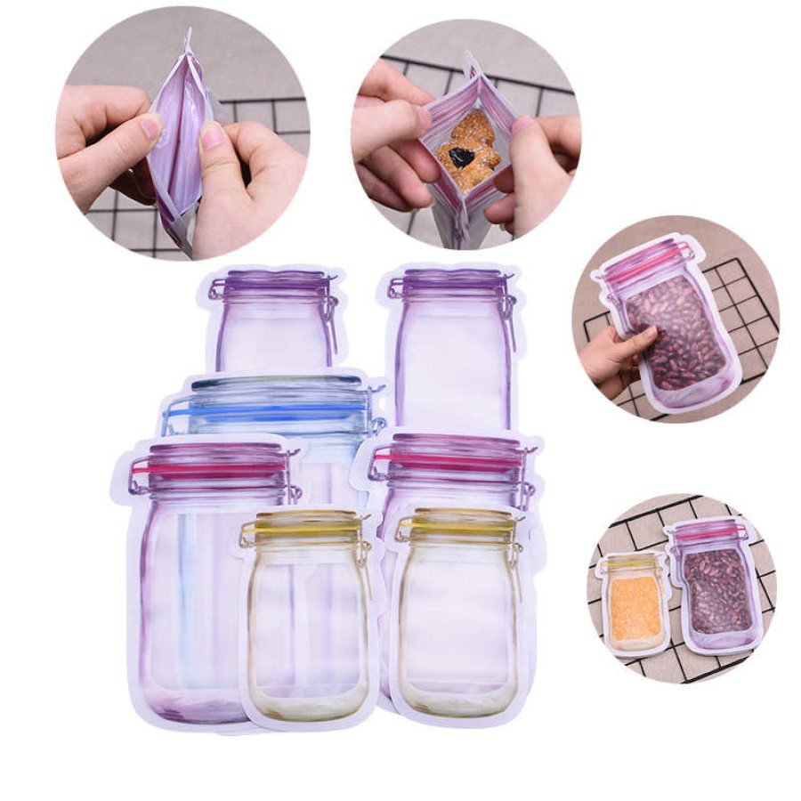 Jar Appearance Ziplock Storage Bag with Snap Fasteners and Practical Bag 10 Pieces