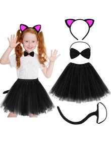 Cat Ear Crown Skirt Tail and Bow Tie Set of 4 Kids Fuchsia