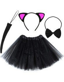 Cat Ear Crown Skirt Tail and Bow Tie Set of 4 Kids Fuchsia