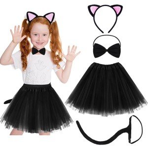 Cat Ear Crown Skirt Tail and Bow Tie Set of 4 Kids Pink