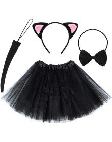 Cat Ear Crown Skirt Tail and Bow Tie Set of 4 Kids Pink