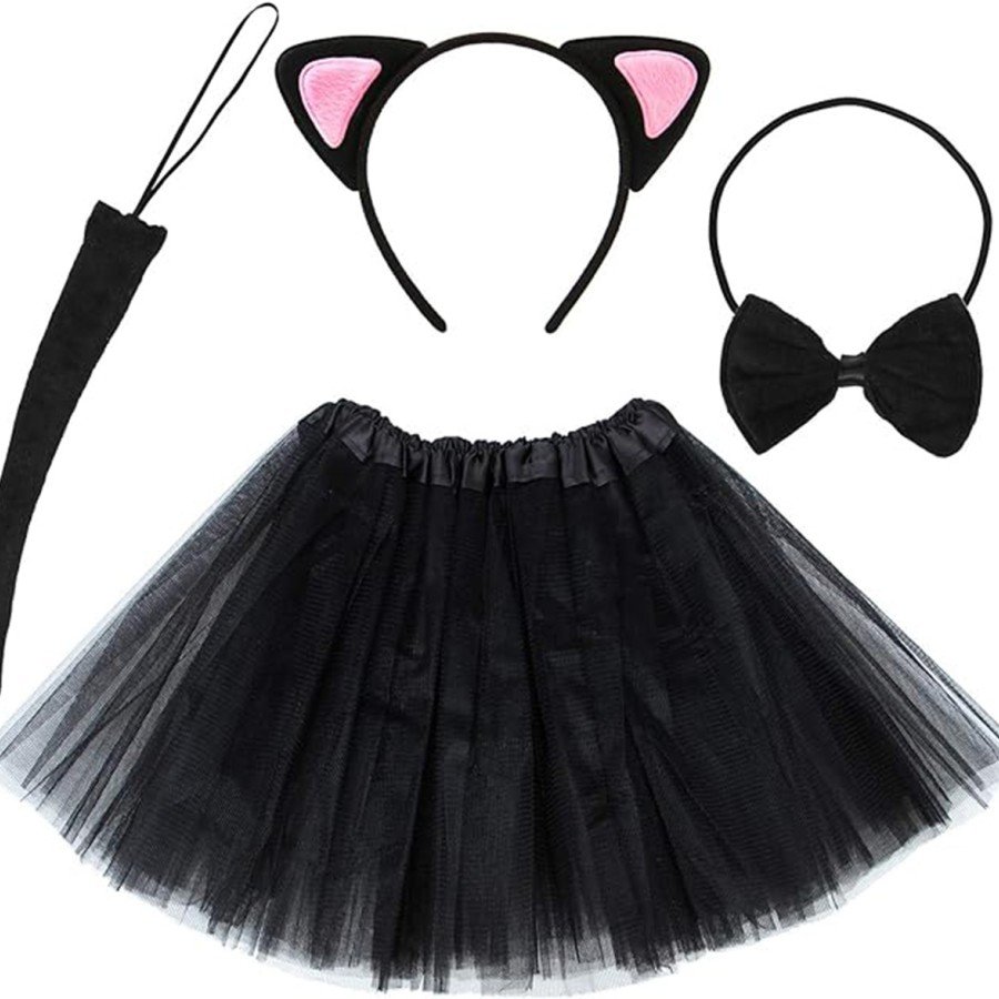 Cat Ear Crown Skirt Tail and Bow Tie Set of 4 Kids Pink
