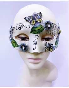 Butterfly and Flower Embroidered Venetian Mask Black Color 10x18 cm