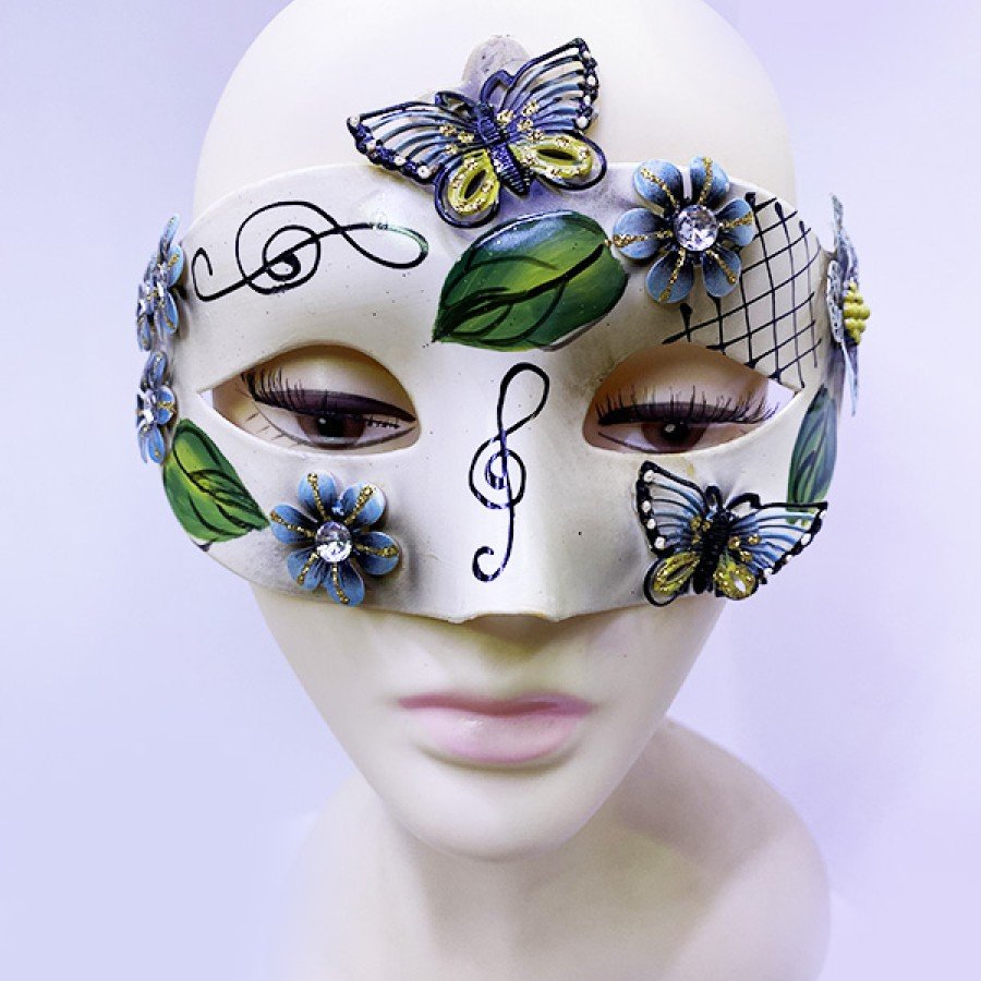Butterfly and Flower Embroidered Venetian Mask Black Color 10x18 cm