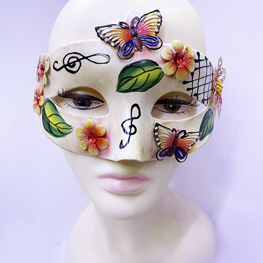 Butterfly and Flower Embroidered Venetian Mask Red Color 10x18 cm Butterfly and Flower Embroidered Venetian Mask Red Color 10x18 cm
