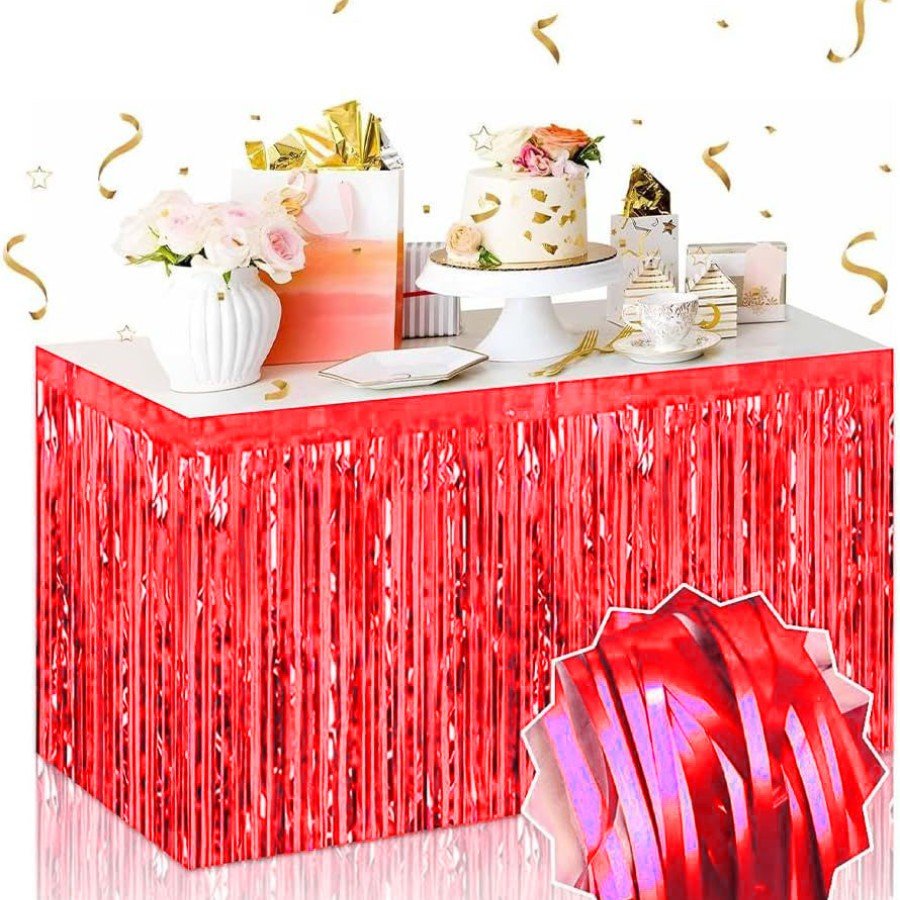 Self-Adhesive Red Metalized Tassel Table Skirt – 75 x 275 cm Party Decoration