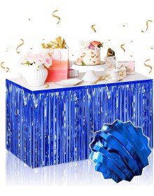 Self-Adhesive Blue Metalized Tassel Table Skirt – 75 x 275 cm Party Decoration