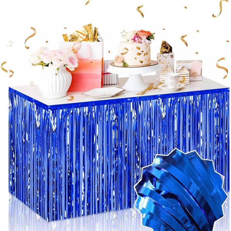 Self-Adhesive Blue Metalized Tassel Table Skirt – 75 x 275 cm Party Decoration Self-Adhesive Blue Metalized Tassel Table Skirt – 75 x 275 cm Party Decoration