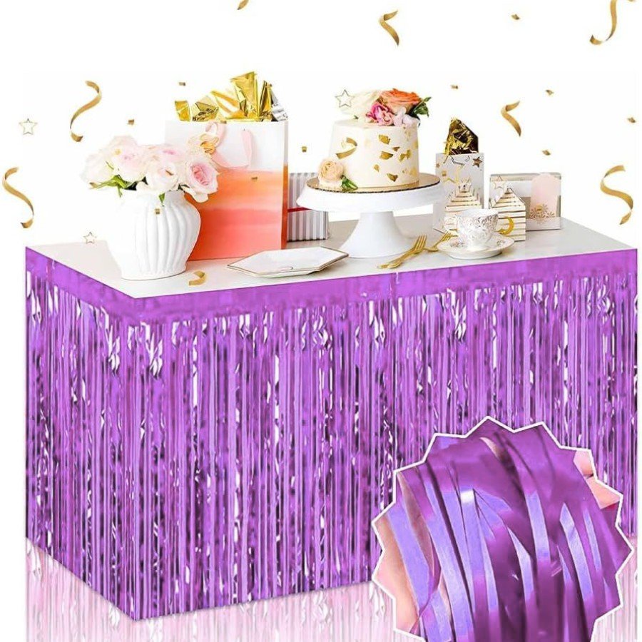 Self-Adhesive Purple Metalized Tassel Table Skirt – 75 x 275 cm Party Decoration