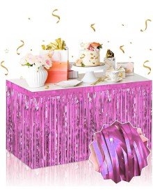 Self-Adhesive Pink Metalized Tassel Table Skirt – 75 x 275 cm Party Decoration