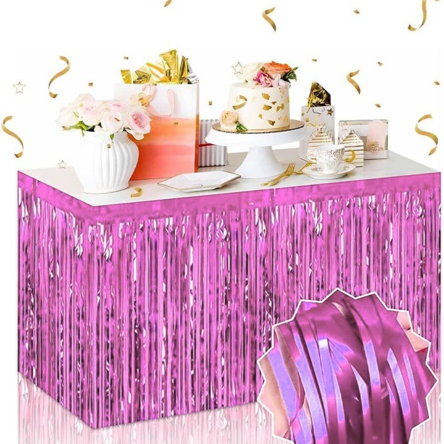 Self-Adhesive Pink Metalized Tassel Table Skirt – 75 x 275 cm Party Decoration Self-Adhesive Pink Metalized Tassel Table Skirt – 75 x 275 cm Party Decoration