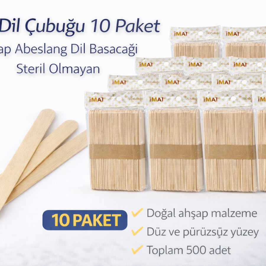 İMA Tongue Stick 50 Pieces Wooden Abeslang Non-Sterile Wooden Tongue Stick 10 Pack