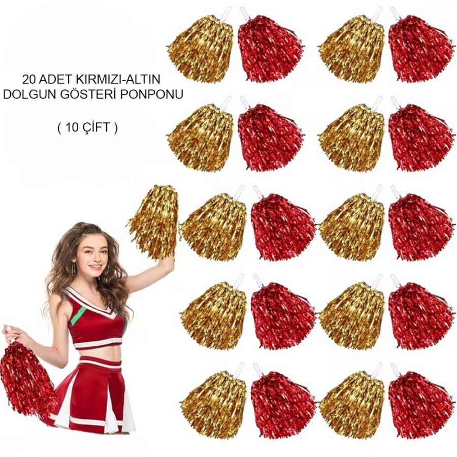Red Gold Metallic Plump Performance Pompom 20 Pieces (10 Pairs)