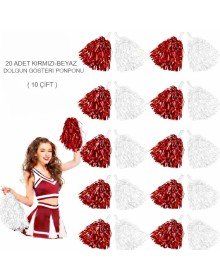 Red and White Metallic Plump Performance Pompom 20 Pieces (10 Pairs)