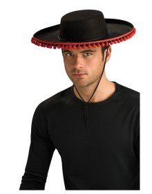 Black Color Adult Spanish Hat with Red Pompom