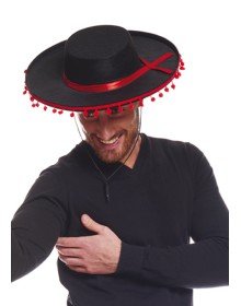 Black Color Adult Spanish Hat with Red Pompom