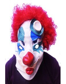Red Color Afro Bonus Wig Clown Latex Meat Mask