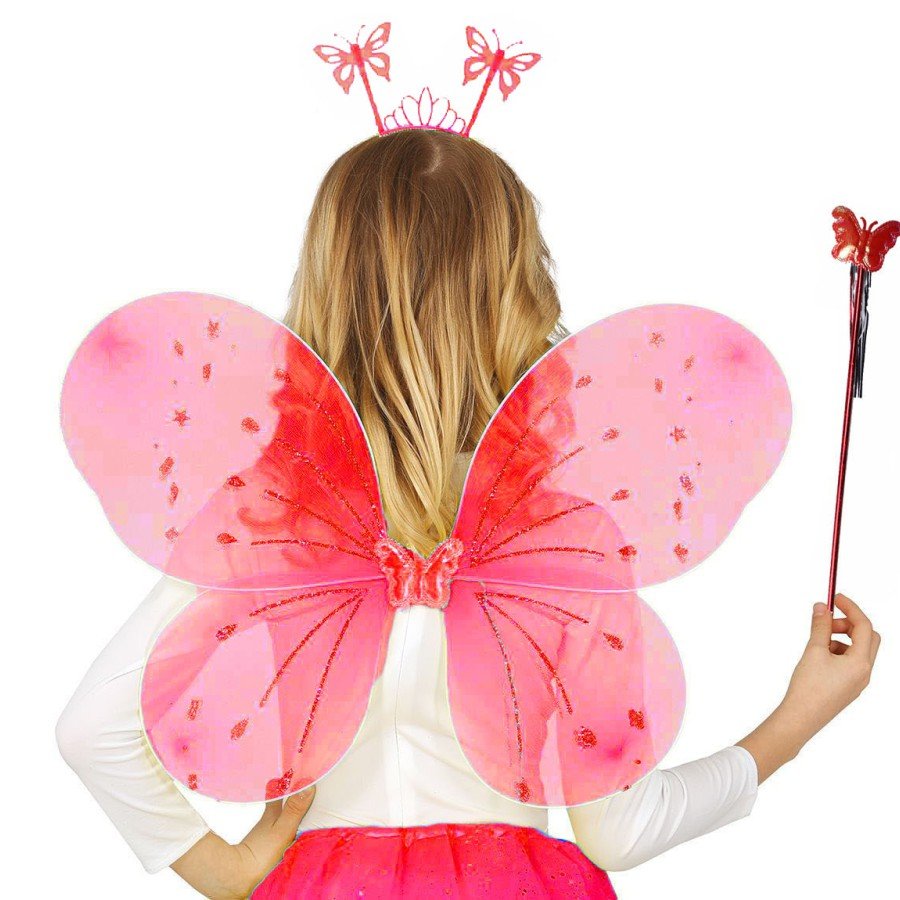 Red Color Children s Butterfly Wing Crown and Scepter Set 50 cm