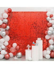 Red Color Rectangular Cut Shiny Glitter Background Curtain Decor 1x2 Meters