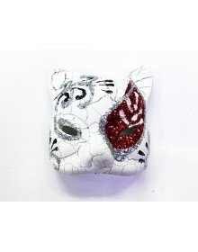 Venetian Cat Model Magnet Made of Red Color Embroidered Ceramic Material