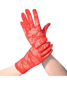 Red Color Short Lacy Gloves