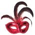 Red Color Patent Leather Coated Red Feather Party Mask 18x20 cm