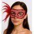 Red Color Sequin Embroidered Party Mask with Feathers on the Side 23x12 cm
