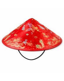 Red Satin Chinese Patterned Dragon Embroidered Hat – Elastic