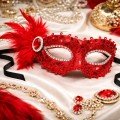 Red Stone Venetian Party Mask – Feathered Sequined