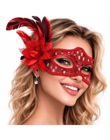 Red Feather Ball Mask Women's Party Accessory