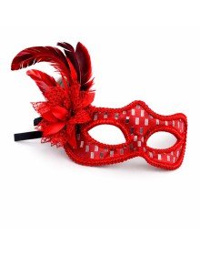 Red Feather Ball Mask Women's Party Accessory