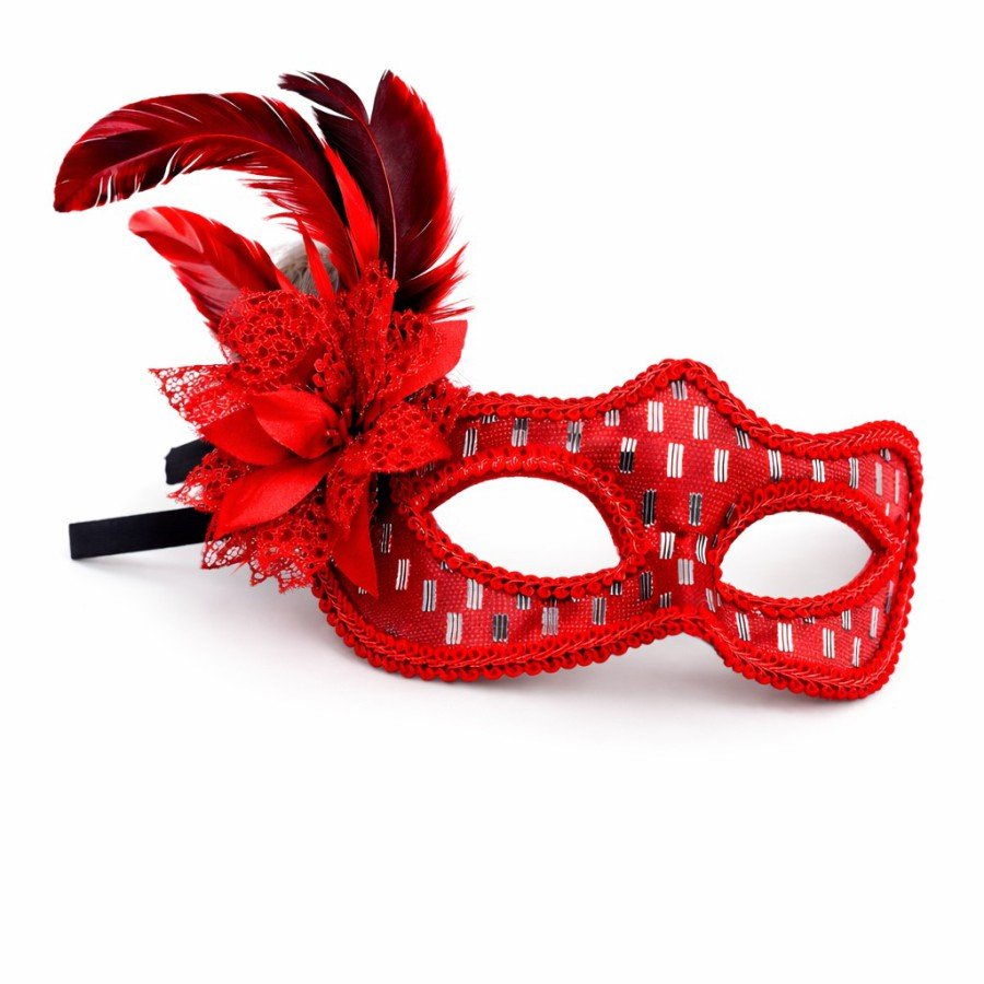 Red Feather Ball Mask Women s Party Accessory