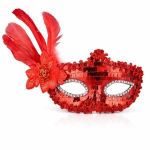 Red Feather Sequined Luxury Stone Party Mask