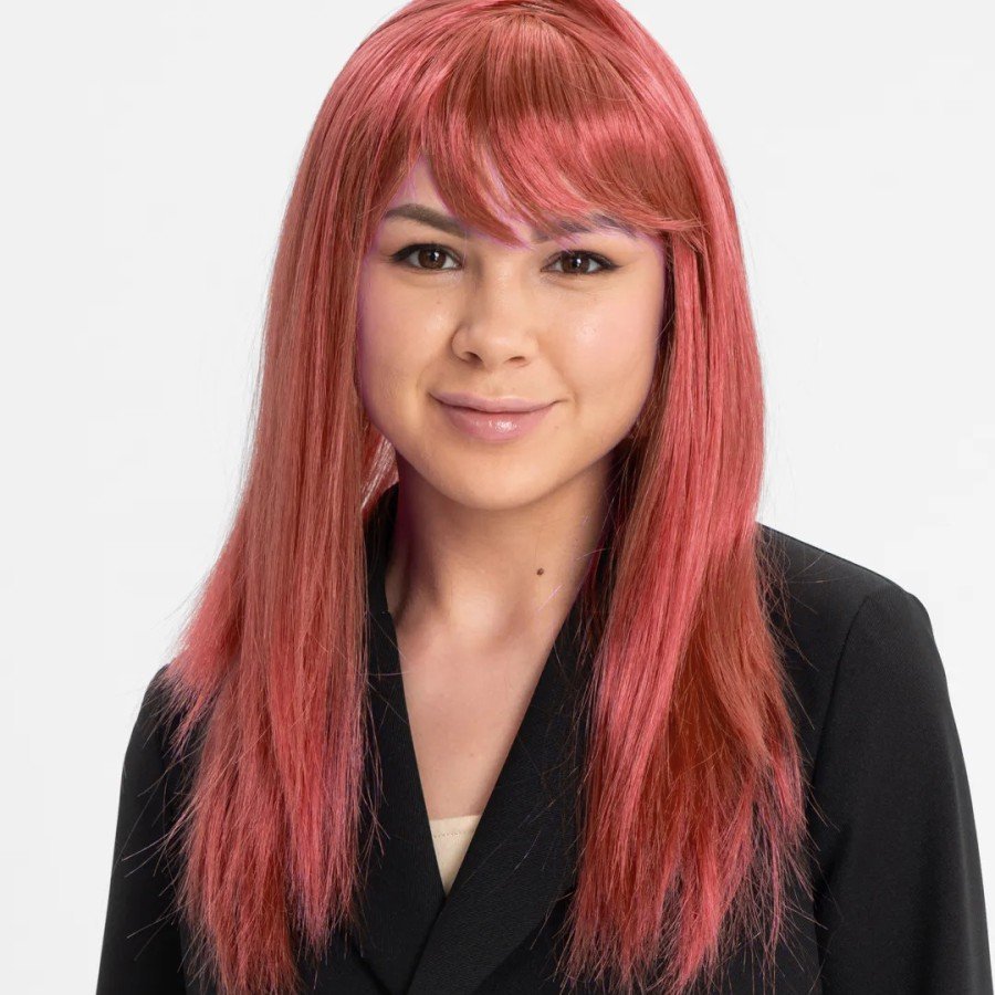 Red Color Straight Cut Long Party Wig Fake Hair
