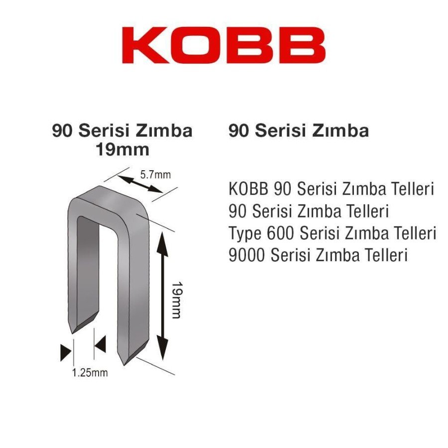 Kobb KBZ9019 19 mm 2500 Pieces U Staples
