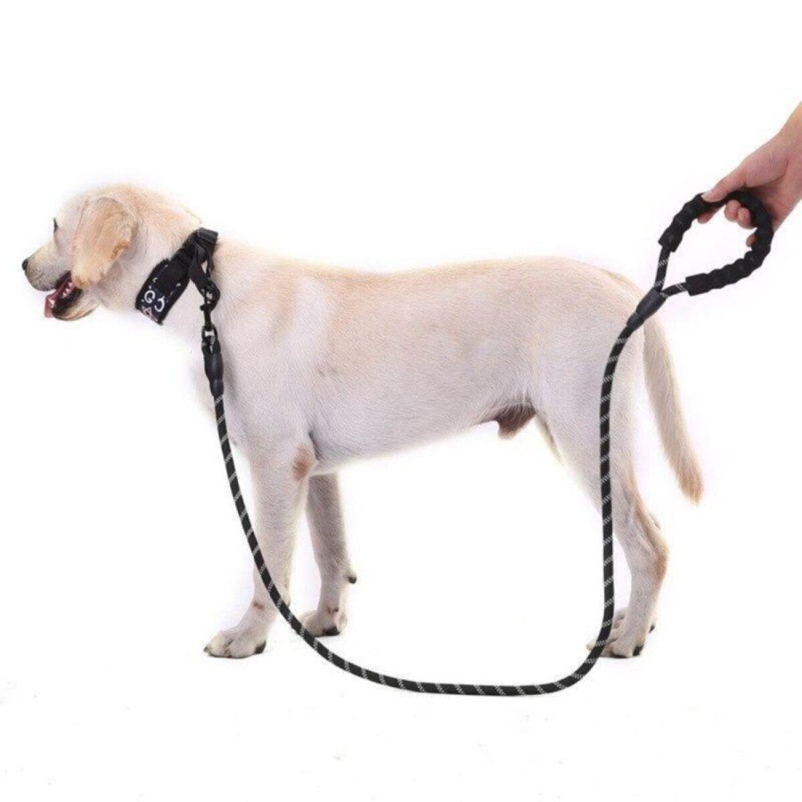 Köpekler İçin Gezdirme Tasması Reflektörlü 130 cm Halat Orta ve Büyük Boy Köpekler İçin Siyah