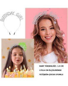 Silver Birthday Girl Written Birthday Party Crown with Crystal Stone 19x11 cm