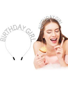 Silver Birthday Girl Written Birthday Party Crown with Crystal Stone 19x11 cm