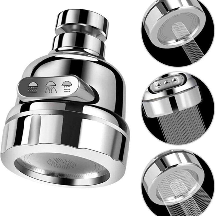 Chrome 3 Function Kitchen Sink Head 360 Degree Swivel Faucet Spout