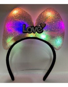 Powder Pink Bow Crown with Silver Love Written in LED Lights and 3 Different Functions 20X17 cm
