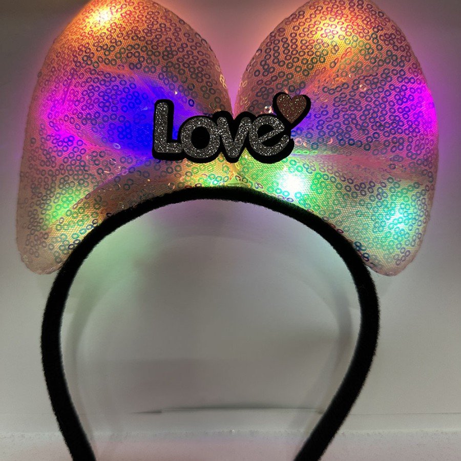 Powder Pink Bow Crown with Silver Love Written in LED Lights and 3 Different Functions 20X17 cm