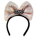 Powder Pink Bow Crown with Silver Love Written in LED Lights and 3 Different Functions 20X17 cm