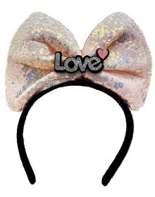 Powder Pink Bow Crown with Silver Love Written in LED Lights and 3 Different Functions 20X17 cm