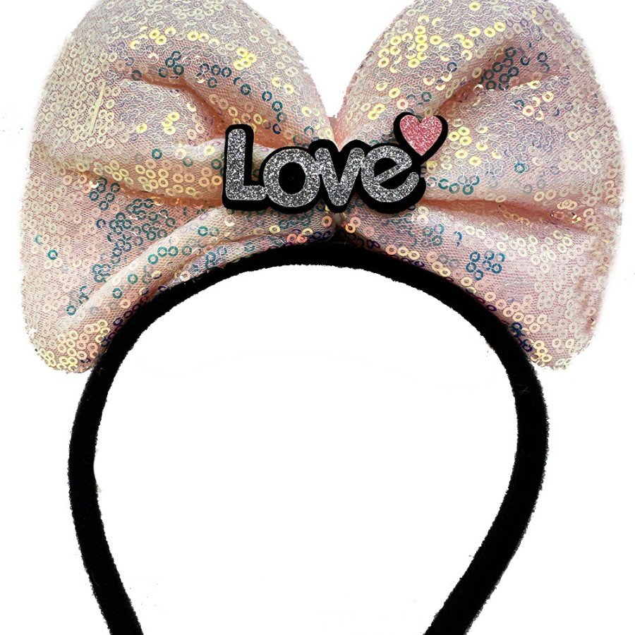 Powder Pink Bow Crown with Silver Love Written in LED Lights and 3 Different Functions 20X17 cm