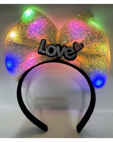 Yellow Bow Crown with Silver Love Written in LED Lights and 3 Different Functions 20X17 cm