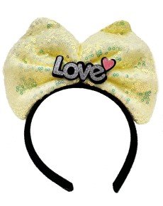 Yellow Bow Crown with Silver Love Written in LED Lights and 3 Different Functions 20X17 cm