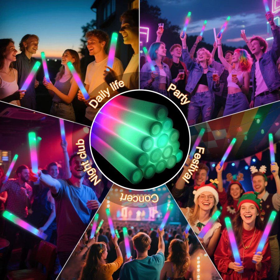 Rubber Illuminated Sponge Party Stick with LED Lights (6 Pieces) - 46 cm