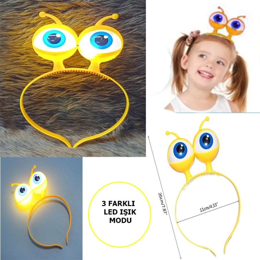 Alien Eye Party Crown with Led Light & Battery Powered Lighting in 3 Different Modes Yellow Color 18x12 cm
